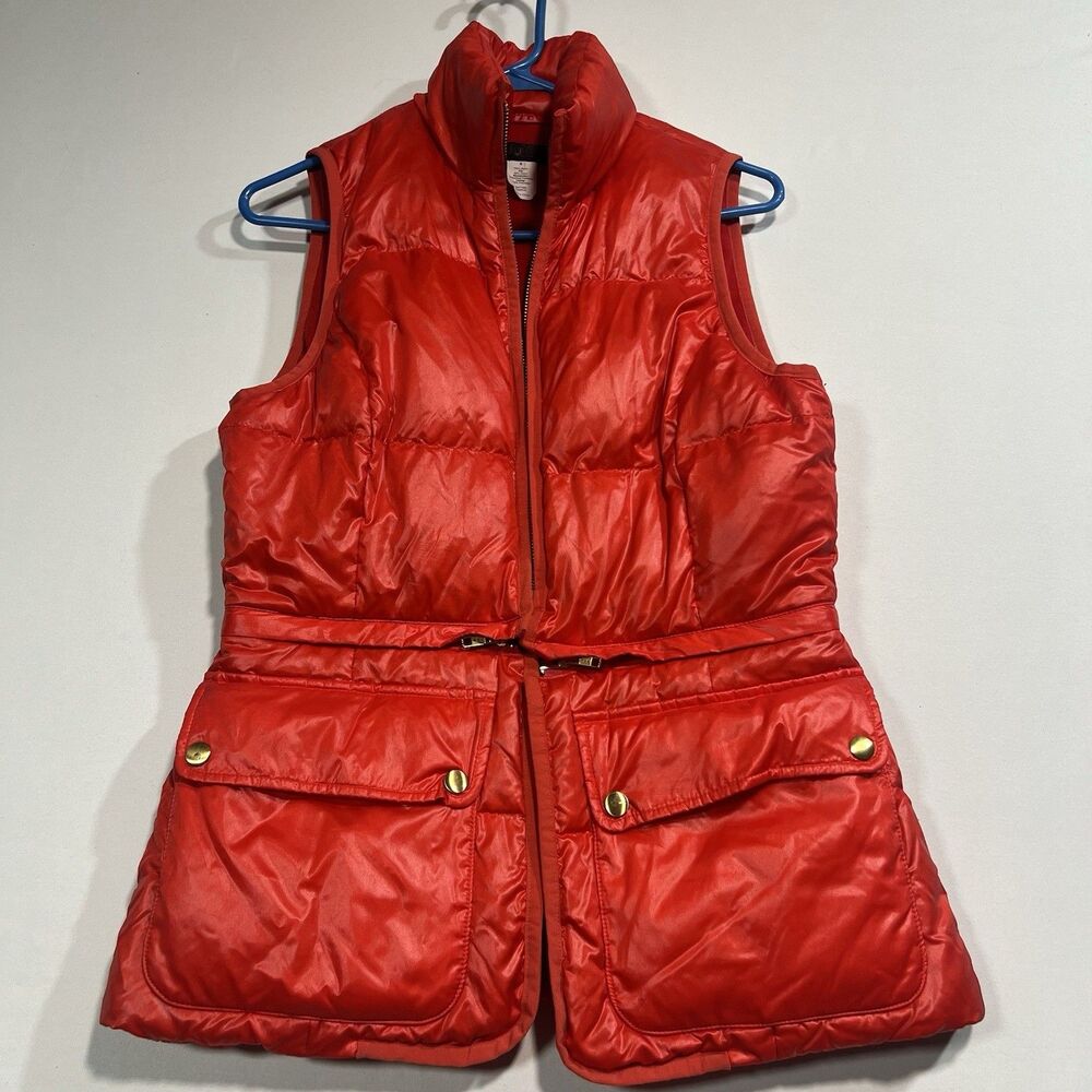 J.Crew Collection Convertible Red Down Puffer Vest Women's S 2-in-1 Crop Belted